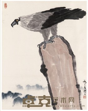 吴作人 1982年作 鹰 立轴 87X68cm